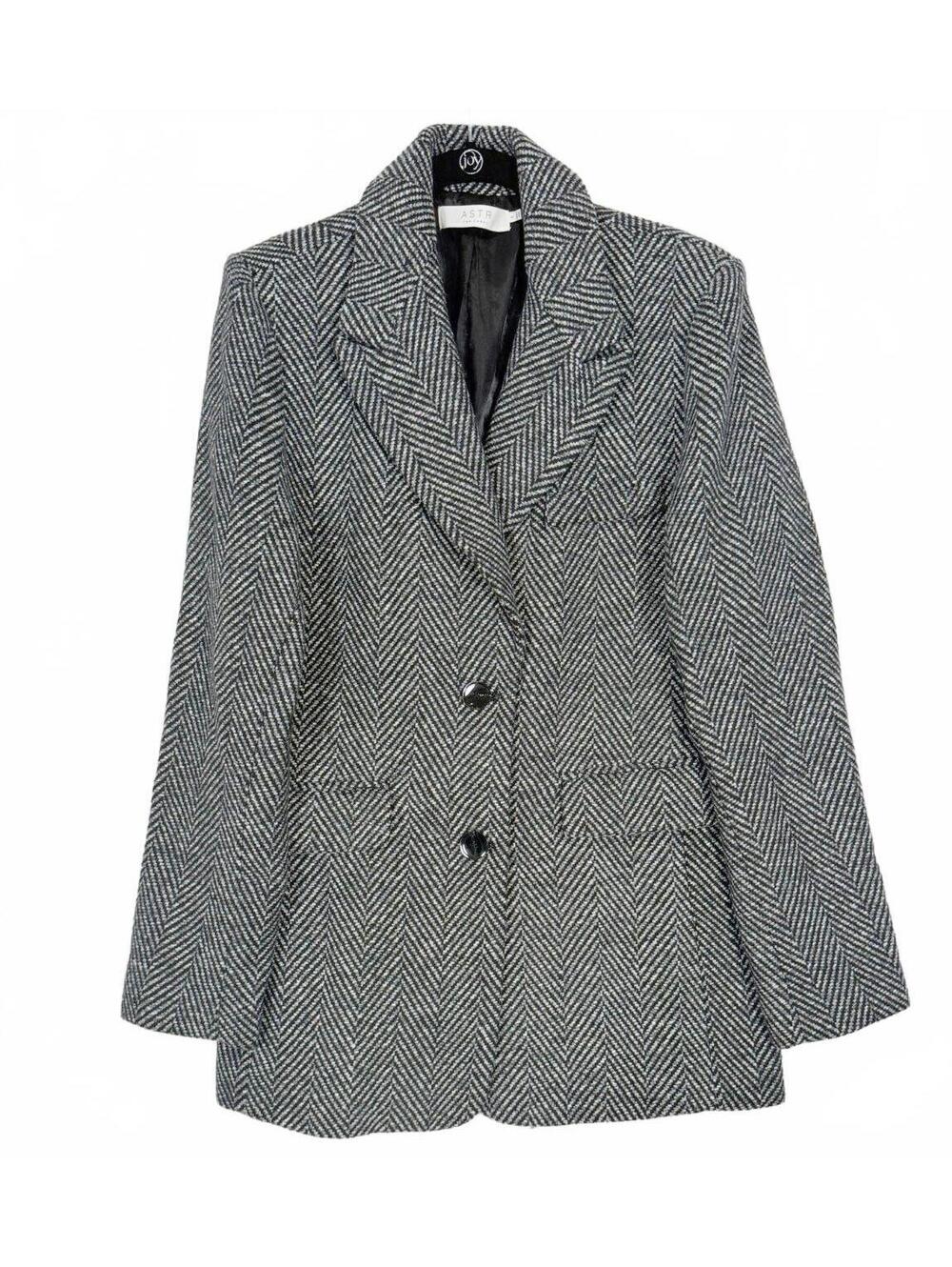 ASTR the Label Pauline Black White Herringbone Tweed Double Button Blazer Small